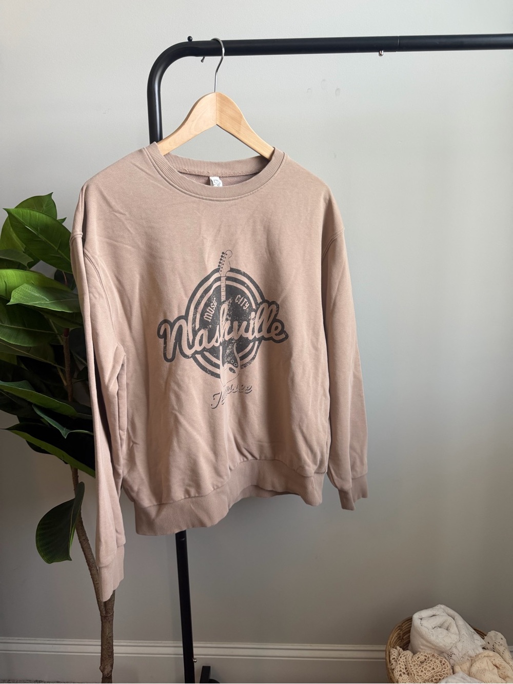 Beige Nashville Graphic Crewneck Sweater -Unisex